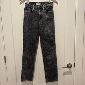 FRAME Le Sylvie Slender Straight Rockstar Acid‎ Wash Jeans Grey Size 26 LSYRA710